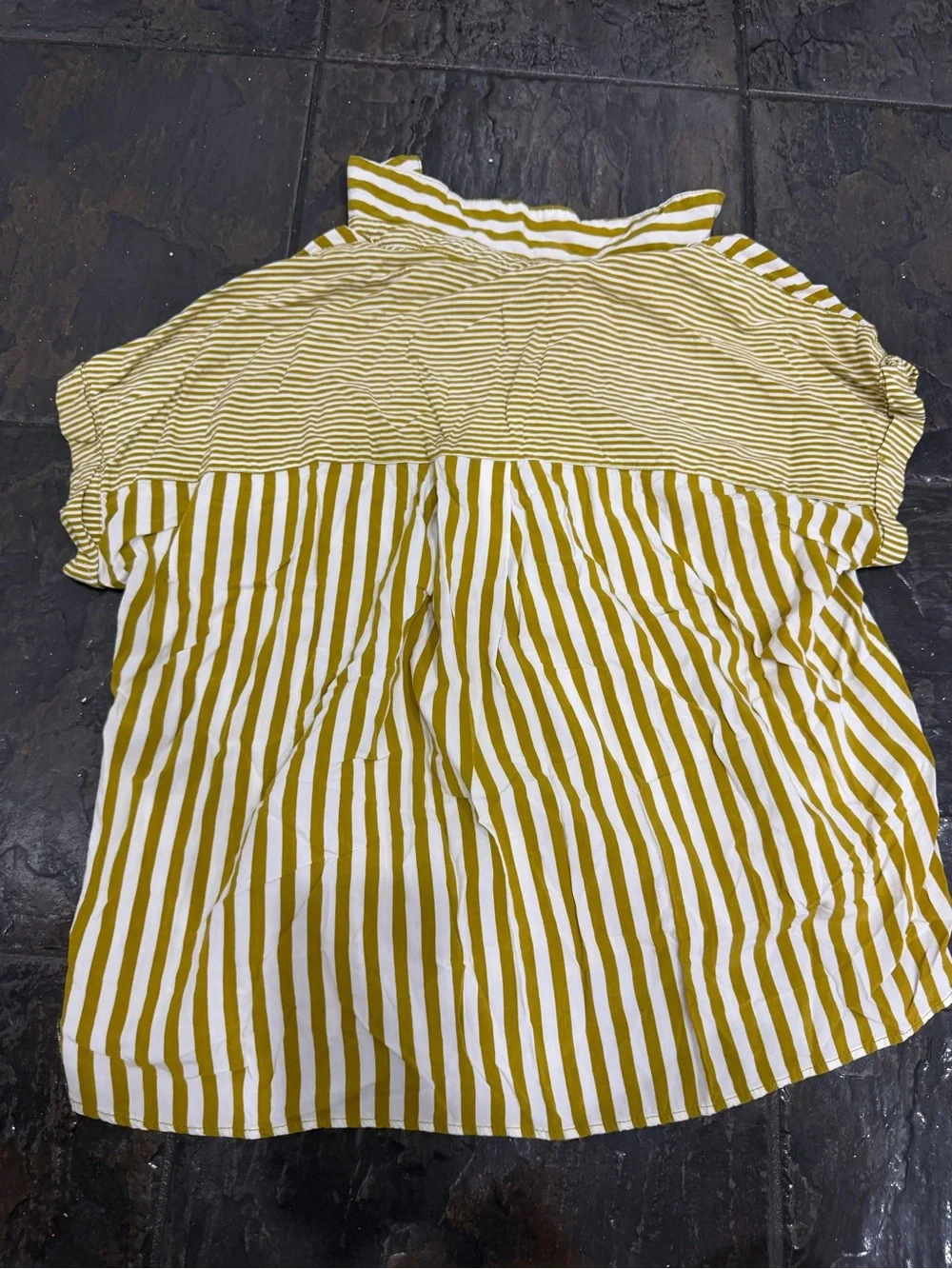 Jane + Delancey Striped Button Front Blouse Size L Mustard White Coastal Top